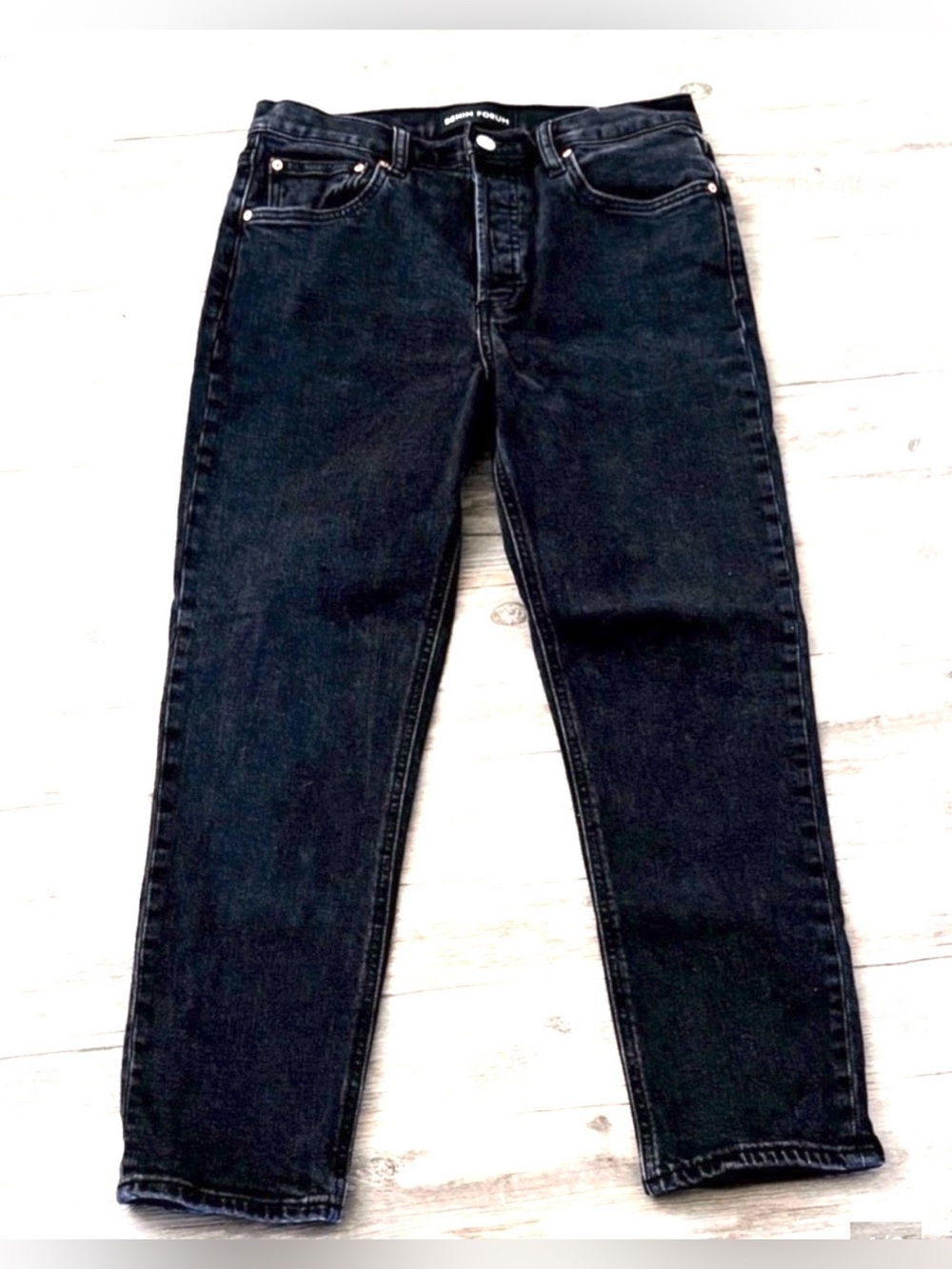 Denim Forum The Yoko High Rise Slim Straight Leg Black Jeans Size 28